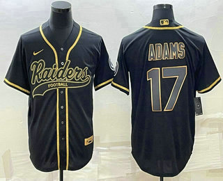 Men's Las Vegas Raiders #17 Davante Adams Black Gold With Patch Cool Base Stitched Baseball Jersey