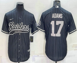 Men's Las Vegas Raiders #17 Davante Adams Black With Patch Cool Base Stitched Baseball Jersey