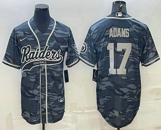 Men's Las Vegas Raiders #17 Davante Adams Grey Camo With Patch Cool Base Stitched Baseball Jersey