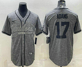 Men's Las Vegas Raiders #17 Davante Adams Grey Gridiron With Patch Cool Base Stitched Baseball Jersey