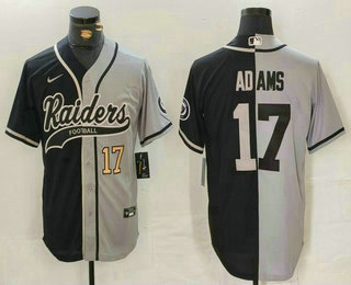 Men's Las Vegas Raiders #17 Davante Adams Number Grey Black Split Cool Base Stitched Baseball Jersey