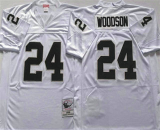 Men's Las Vegas Raiders #24 Charles Woodson White Throwback Stitched Jersey