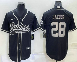 Men's Las Vegas Raiders #28 Josh Jacobs Black Stitched MLB Cool Base Nike Baseball Jersey