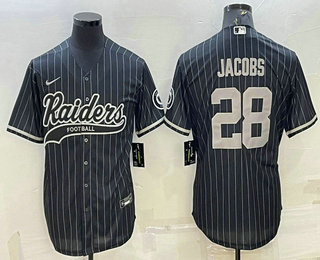 Men's Las Vegas Raiders #28 Josh Jacobs Black With Patch Cool Base Stitched Baseball Jersey