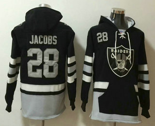 Men's Las Vegas Raiders #28 Josh Jacobs NEW Black Pocket Stitched NFL Pullover Hoodie