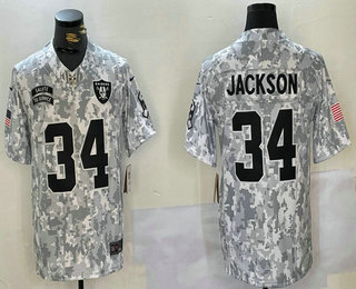 Men's Las Vegas Raiders #34 Bo Jackson Arctic Camo 2024 FUSE Salute to Service Limited Stitched Jersey