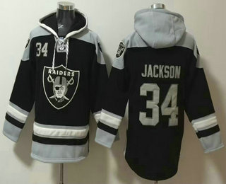 Men's Las Vegas Raiders #34 Bo Jackson Black Ageless Must Have Lace Up Pullover Hoodie