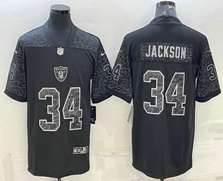 Men's Las Vegas Raiders #34 Bo Jackson Black Reflective Limited Stitched Football Jersey