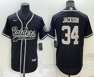 Men's Las Vegas Raiders #34 Bo Jackson Black Stitched MLB Cool Base Nike Baseball Jersey