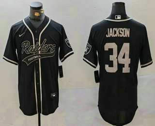 Men's Las Vegas Raiders #34 Bo Jackson Black Team Patch Stitched Cool Base Nike Baseball Jersey