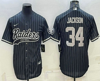 Men's Las Vegas Raiders #34 Bo Jackson Black With Patch Cool Base Stitched Baseball Jersey