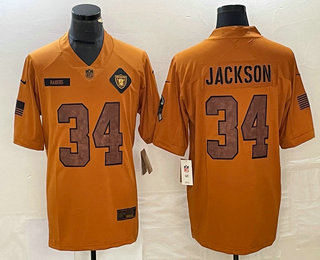 Men's Las Vegas Raiders #34 Bo Jackson Brown 2023 Salute To Service Limited Stitched Jersey