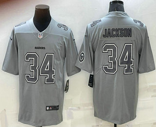 Men's Las Vegas Raiders #34 Bo Jackson LOGO Grey Atmosphere Fashion 2022 Vapor Untouchable Stitched Limited Jersey