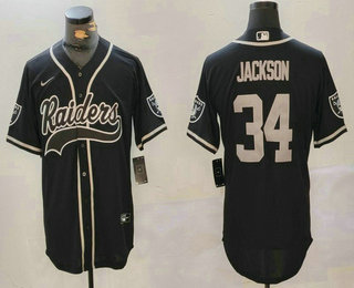 Men's Las Vegas Raiders #34 Bo Jackson NEW Black Team Patch Stitched Cool Base Nike Baseball Jersey