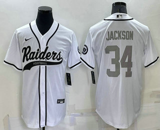 Men's Las Vegas Raiders #34 Bo Jackson White Grey Stitched MLB Cool Base Nike Baseball Jersey