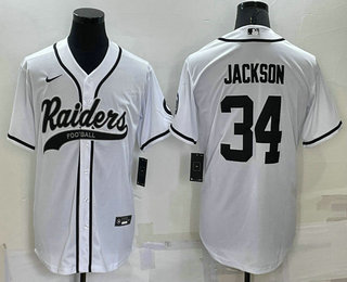 Men's Las Vegas Raiders #34 Bo Jackson White Stitched MLB Cool Base Nike Baseball Jersey