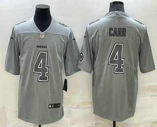 Men's Las Vegas Raiders #4 Derek Carr  LOGO Grey Atmosphere Fashion 2022 Vapor Untouchable Stitched Limited Jersey