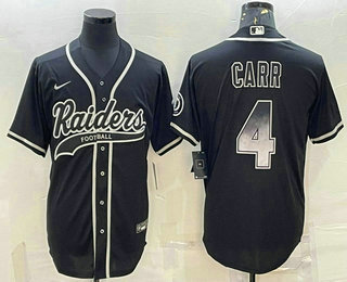 Men's Las Vegas Raiders #4 Derek Carr Black Gold With Patch Smoke Cool Base Stitched Baseball Jersey