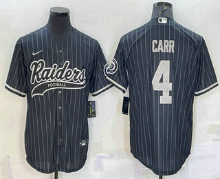 Men's Las Vegas Raiders #4 Derek Carr Black With Patch Cool Base Stitched Baseball Jersey