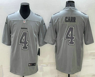 Men's Las Vegas Raiders #4 Derek Carr Grey Atmosphere Fashion 2022 Vapor Untouchable Stitched Limited Jersey