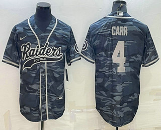 Men's Las Vegas Raiders #4 Derek Carr Grey Camo With Patch Cool Base Stitched Baseball Jersey