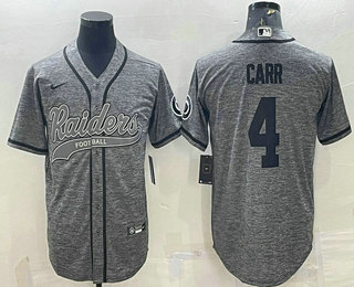 Men's Las Vegas Raiders #4 Derek Carr Grey Gridiron With Patch Cool Base Stitched Baseball Jersey