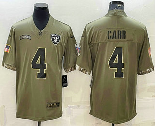 Men's Las Vegas Raiders #4 Derek Carr Olive 2022 Salute To Service Limited Stitched Jersey