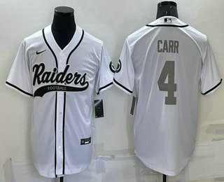 Men's Las Vegas Raiders #4 Derek Carr White Grey Stitched MLB Cool Base Nike Baseball Jersey