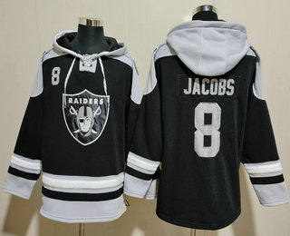 Men's Las Vegas Raiders #8 Josh Jacobs Black Ageless Must Have Lace Up Pullover Hoodie