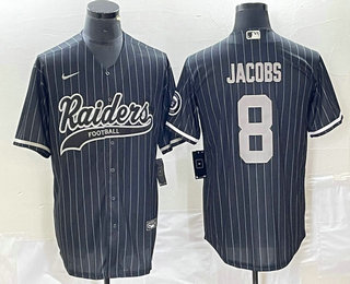 Men's Las Vegas Raiders #8 Josh Jacobs Black Pinstripe Stitched Cool Base Nike Baseball Jersey