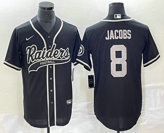 Men's Las Vegas Raiders #8 Josh Jacobs Black Stitched Cool Base Nike Baseball Jersey