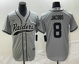 Men's Las Vegas Raiders #8 Josh Jacobs Grey Stitched Cool Base Nike Baseball Jersey