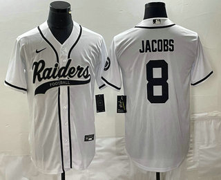 Men's Las Vegas Raiders #8 Josh Jacobs White Stitched Cool Base Nike Baseball Jersey