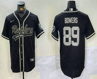 Men's Las Vegas Raiders #89 Brock Bowers Black With Patch Cool Base Stitched Baseball Jersey 001