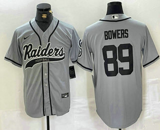 Men's Las Vegas Raiders #89 Brock Bowers Grey Cool Base Stitched Baseball Jersey