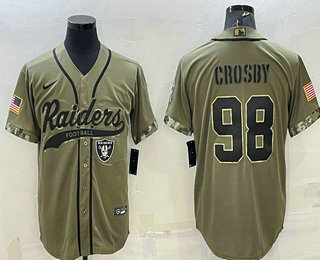 Men's Las Vegas Raiders #98 Maxx Crosby 2022 Olive Salute to Service Cool Base Stitched Baseball Jersey