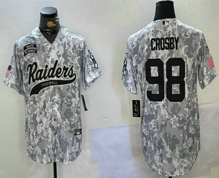 Men's Las Vegas Raiders #98 Maxx Crosby Arctic Camo 2024 Salute to Service Stitched Baseball Jersey