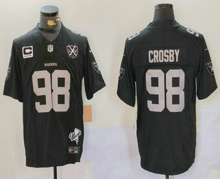 Men's Las Vegas Raiders #98 Maxx Crosby Black 2024 FUSE Nevada Silver Stat Patch And 65th Patch Stitched Jersey