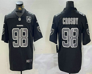 Men's Las Vegas Raiders #98 Maxx Crosby Black 65TH Patch Limited Fashion Vapor Jersey