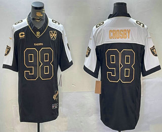 Men's Las Vegas Raiders #98 Maxx Crosby Black Gold Thanksgiving FUSE Vapor Limited Stitched Jersey