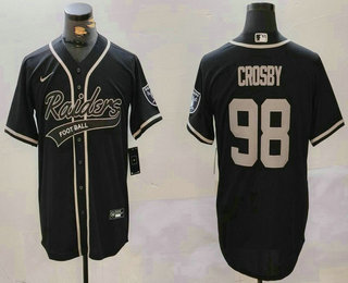 Men's Las Vegas Raiders #98 Maxx Crosby Black Team Patch Stitched Cool Base Nike Baseball Jersey