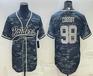 Men's Las Vegas Raiders #98 Maxx Crosby Grey Camo With Patch Cool Base Stitched Baseball Jersey