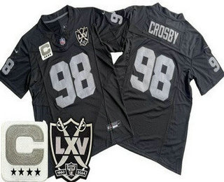 Men's Las Vegas Raiders #98 Maxx Crosby Limited Black C Patch 65th Season FUSE Vapor Jersey