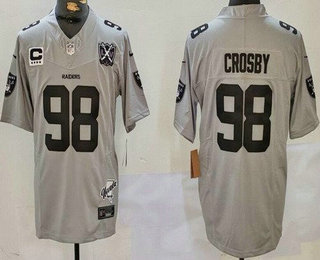 Men's Las Vegas Raiders #98 Maxx Crosby Limited Gray C Patch 65th Fashion Vapor Jersey