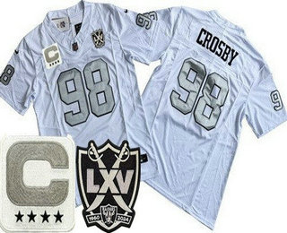 Men's Las Vegas Raiders #98 Maxx Crosby Limited White Alternate C Patch 65th Season FUSE Vapor Jersey