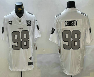 Men's Las Vegas Raiders #98 Maxx Crosby Limited White C Patch 65th Fashion Vapor Jersey