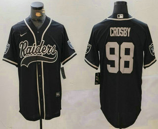 Men's Las Vegas Raiders #98 Maxx Crosby NEW Black Team Patch Stitched Cool Base Nike Baseball Jersey