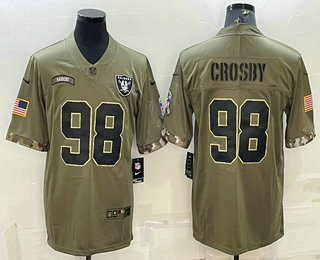 Men's Las Vegas Raiders #98 Maxx Crosby Olive 2022 Salute To Service Limited Stitched Jersey