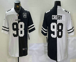 Men's Las Vegas Raiders #98 Maxx Crosby White Black 65th Patch Peaceful Coexisting Vapor Stitched Jersey