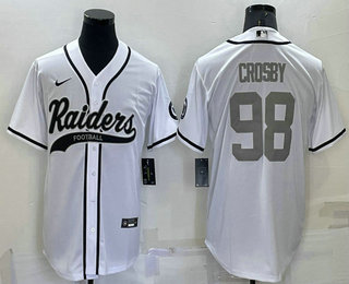 Men's Las Vegas Raiders #98 Maxx Crosby White Grey Stitched MLB Cool Base Nike Baseball Jersey